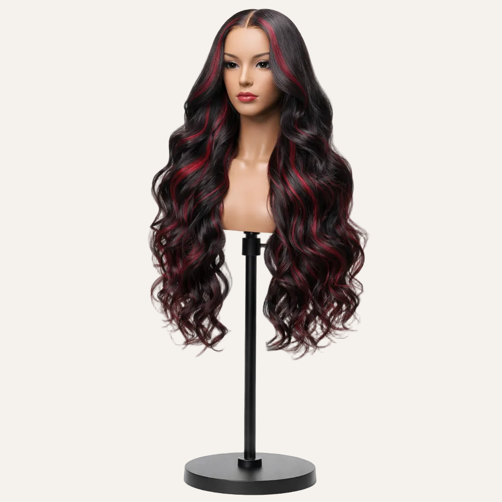 HairMakiti-PerruqueSansColleNoirEtRougeBordeauxBresilienneLaceFront13x6OnduleeSouple_RemyHair