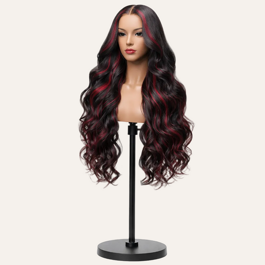HairMakiti-PerruqueSansColleNoirEtRougeBordeauxBresilienneLaceFront13x6OnduleeSouple_RemyHair