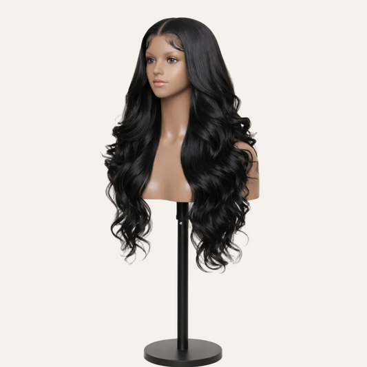 HairMakiti-Perruque Noire Péruvienne 360 Full Lace Ondulée Souple – Virgin Hair