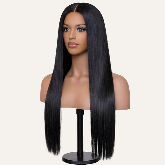 HairMakiti-Perruque Noire Sans Colle Brésilienne Lace Closure 5x5 Lisse Pré-épilée – Remy Hair