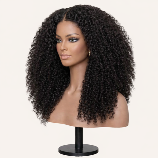 HairMakiti - Perruque Noire Sans Colle Brésilienne Lace Closure 4x4 Crépu BoucléPré-découpée – Remy Hair