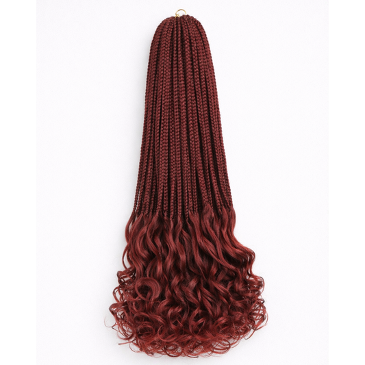 Mèches à tresser Rouge Bordeaux Box Braids Bohèmes French Curl Crochet Pré-bouclées – Synthétique