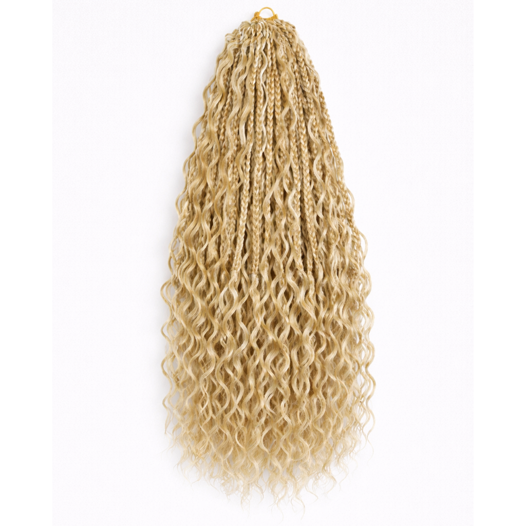 Mèches à tresser Blond Miel et Blond Platine Box Braids Bohèmes Crochet Pré-bouclées – Synthétique