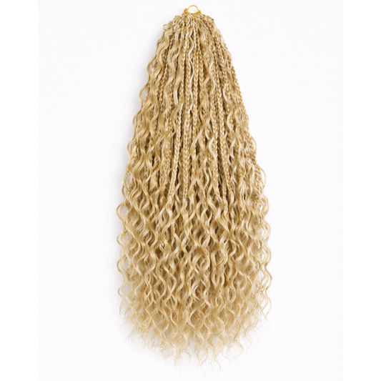 Mèches à tresser Blond Miel et Blond Platine Box Braids Bohèmes Crochet Pré-bouclées – Synthétique