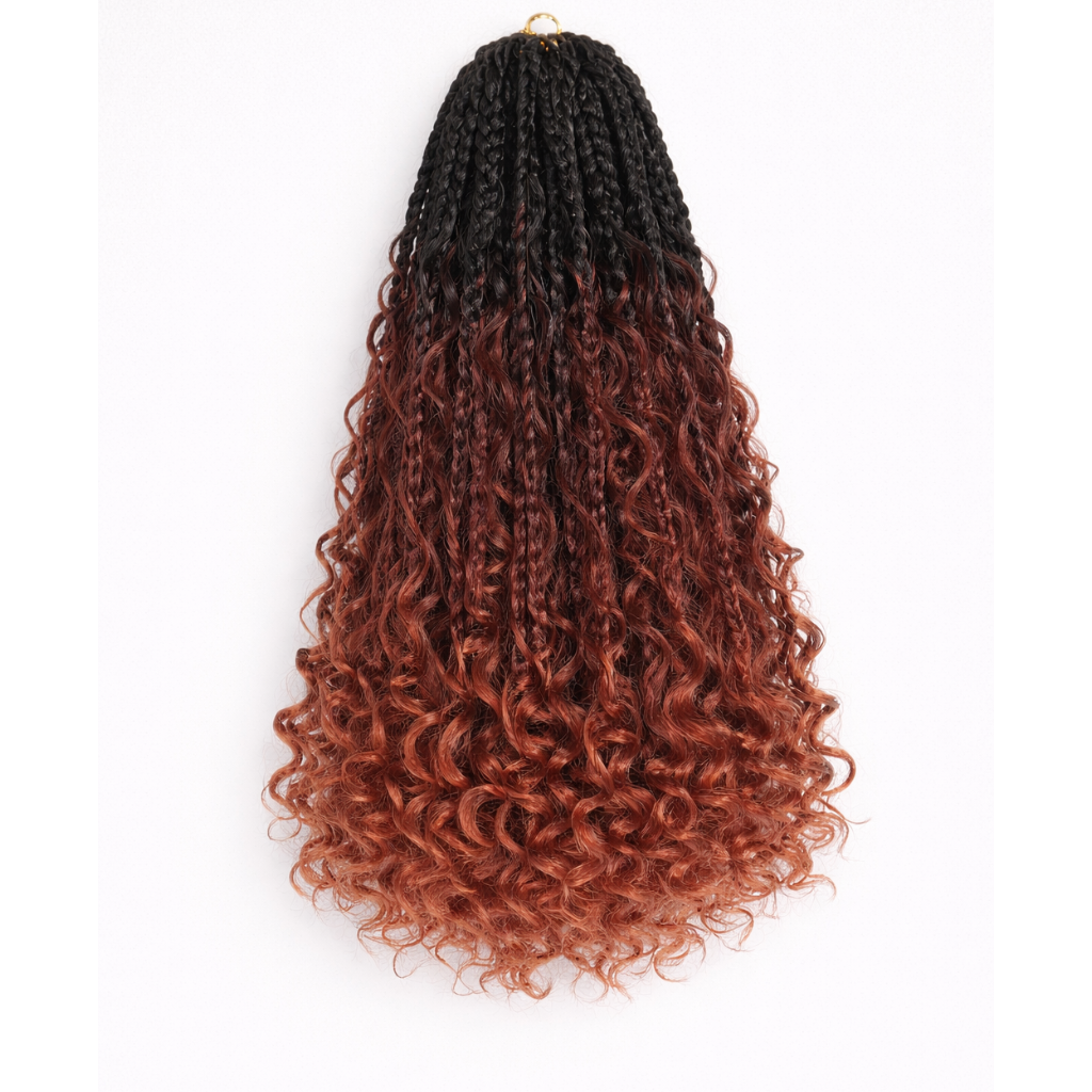Mèches à tresser Noir et Rouge Bordeaux Box Braids Bohèmes Crochet Pré-bouclées – Synthétique