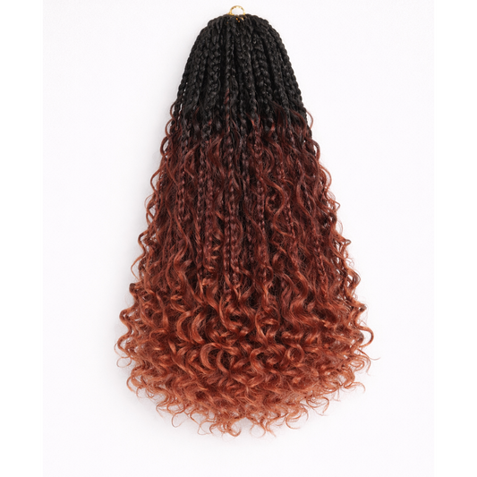 Mèches à tresser Noir et Rouge Bordeaux Box Braids Bohèmes Crochet Pré-bouclées – Synthétique