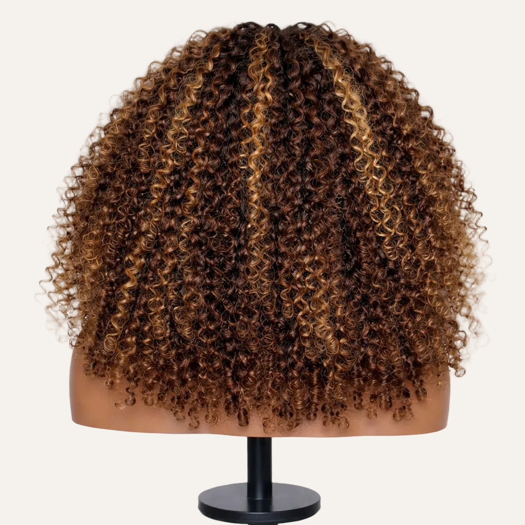 Perruque Brun Et Blond Miel Sans Colle Brésilienne Lace Closure 5x5 Ondulée Profonde Pré-épilée Bob – Remy Hair vue arrière